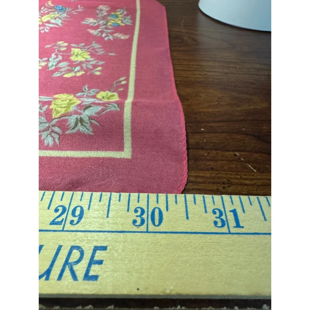 Vintage Dainty Floral Pink Silk Chiffon Large Square Scarf Head Wrap 31.5